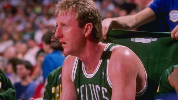 Larry Bird is resting on the bench during a basketball game, 2K Desktop Wallpaper