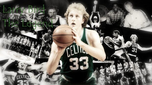Larry Bird is shown in various basketball moments and poses in this collage, HD Desktop Wallpaper