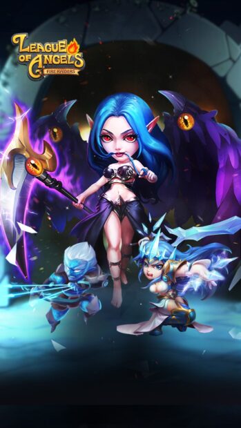 A fierce battle scene from League Of Angels with powerful characters and magical effects, HD Mobile Wallpaper