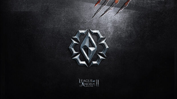 The League of Angels emblem is displayed on a dark textured background with claw marks, 4K Desktop Wallpaper