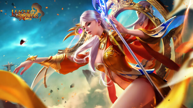 A magical warrior from League of Angels prepares to cast a powerful spell, HD Desktop Wallpaper