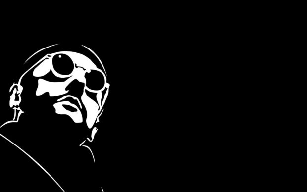 A black and white silhouette of Leon character wearing glasses and a beanie, HD Desktop Wallpaper