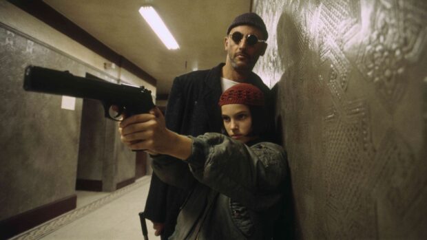 Leon and Mathilda in a tense moment with a gun, 4K Desktop Wallpaper