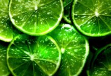 Close up of fresh lime slices showing juicy texture and green citrus segments