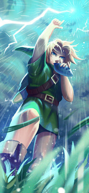 A character from The Legend Of Zelda using an ocarina to summon lightning, HD Phone Wallpaper