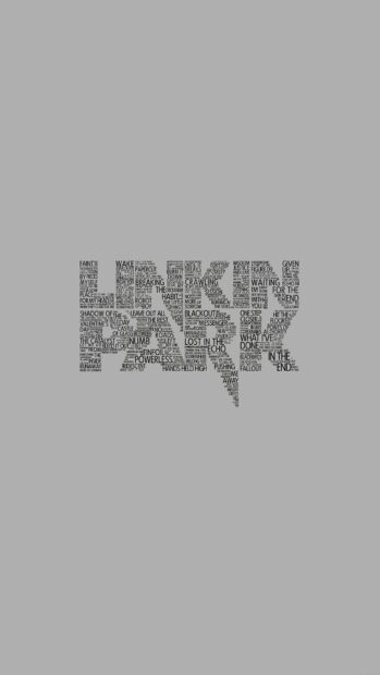 Linkin Park logo formed by song titles on a grey background featuring Linkin Park