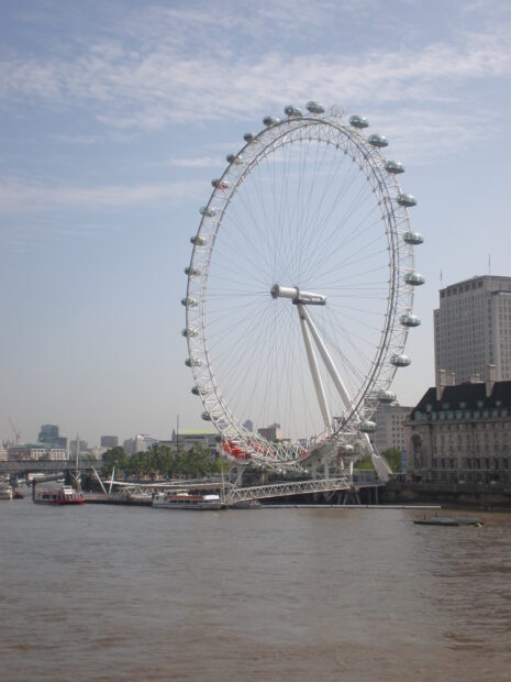 The London Eye stands tall above the River Thames with city buildings in the background, HD Mobile Wallpaper