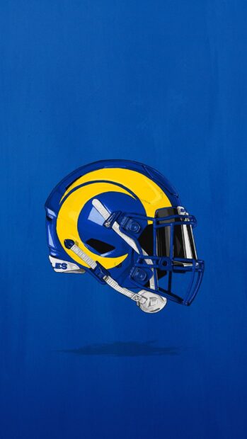 The image shows a detailed Los Angeles Rams helmet with blue and yellow colors, HD Phone Wallpaper