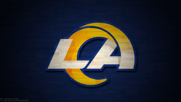 The Los Angeles Rams logo is displayed on a dark blue textured background, 4K Desktop Wallpaper