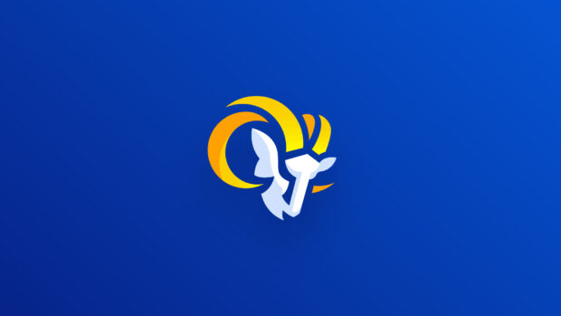 The Los Angeles Rams logo is displayed prominently on a blue background, HD Desktop Wallpaper