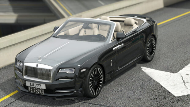 A luxury Rolls Royce Dawn convertible with an open top parked on the city street, HD Desktop Wallpaper