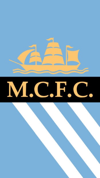 The Manchester City FC emblem features a golden ship and stripes on a blue background, HD Phone Wallpaper