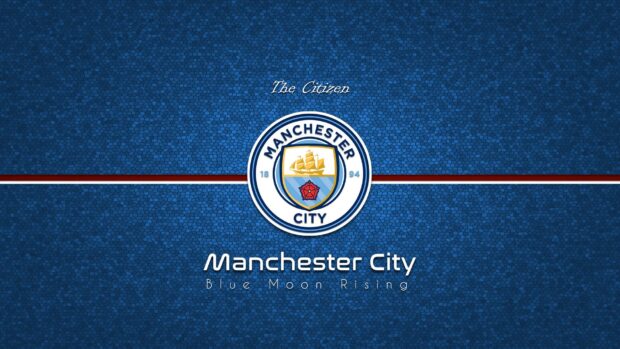 The Manchester City FC emblem is featured on a textured blue background, HD Desktop Wallpaper