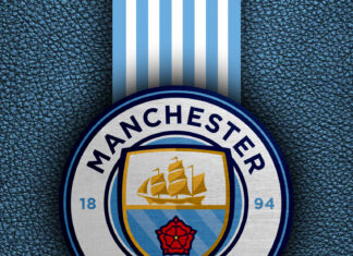 The image shows the Manchester City Fc emblem on a textured background, HD Mobile Wallpaper