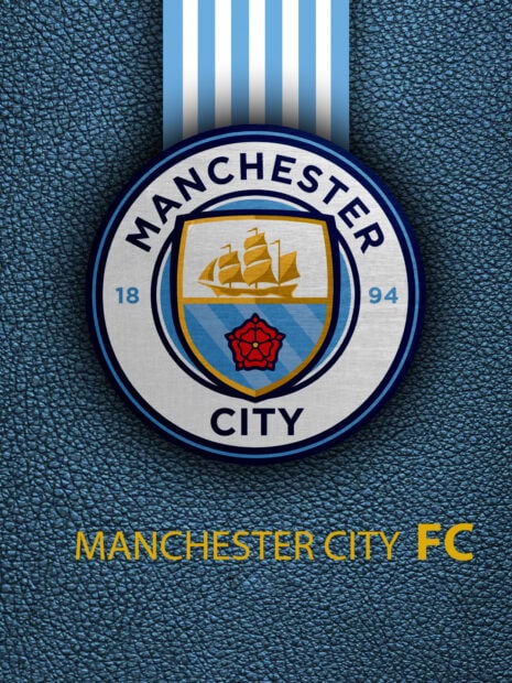 The image shows the Manchester City Fc emblem on a textured background, HD Mobile Wallpaper