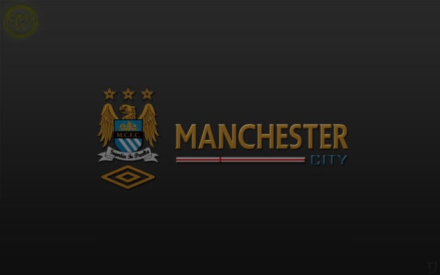 The Manchester City Fc emblem is displayed with stars and a banner, HD Desktop Wallpaper