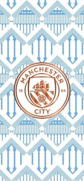 Manchester City Fc logo with decorative pattern in blue and white, 2K Phone Wallpaper