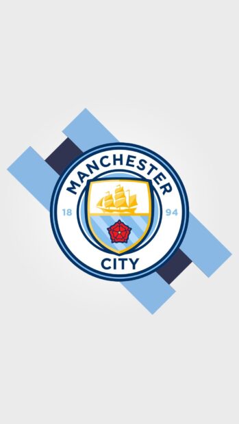 The Manchester City Fc logo with blue geometric shapes on a light background, HD Mobile Wallpaper