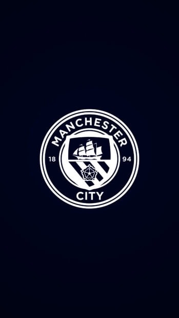 The Manchester City Fc logo is centered on a dark background, 4K Phone Wallpaper