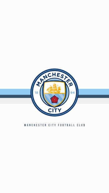 The Manchester City Fc logo is centered with blue and white stripes, HD Phone Wallpaper