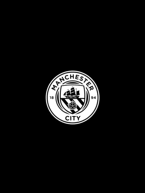 The Manchester City FC logo is displayed in black and white on a dark background, HD Phone Wallpaper