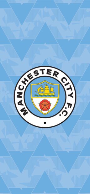 The Manchester City Fc logo is displayed with a blue geometric pattern, 2K Phone Wallpaper