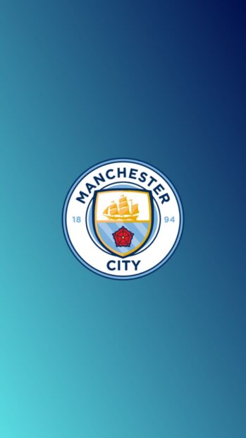 The Manchester City Fc logo is displayed on a smooth blue gradient background, HD Phone Wallpaper
