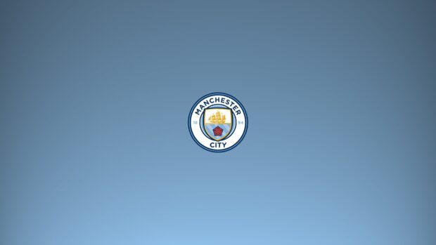 The Manchester City Fc logo is centered on a smooth blue gradient background, HD Desktop Wallpaper