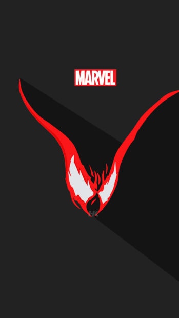 Minimalist Marvel symbol with red and white design on black background
