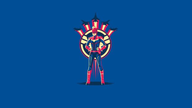 Captain Marvel minimalist design with jets and emblem on blue background