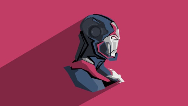 Minimalist Marvel character art with bold colors and geometric design on pink background