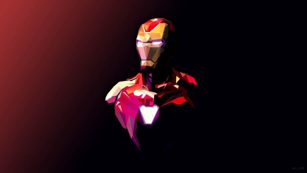 Polygonal Iron Man with glowing arc reactor in minimalist style
