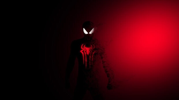 Spider Man symbol glowing red with a minimalist style on a dark background