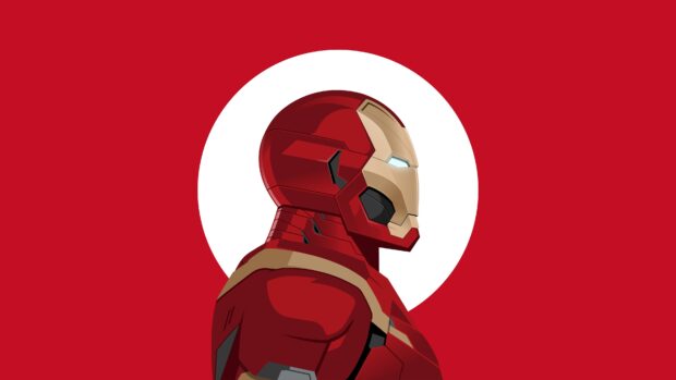 Iron Man helmet and armor profile in a minimalist style with red and gold tones