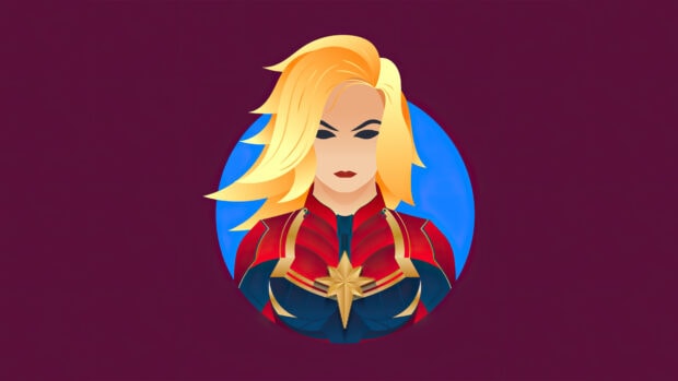 Minimalist art of a Marvel superhero woman with blonde hair and a star emblem on her chest