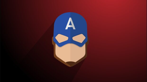 Minimalist Captain America design with bold blue mask and letter A on red background