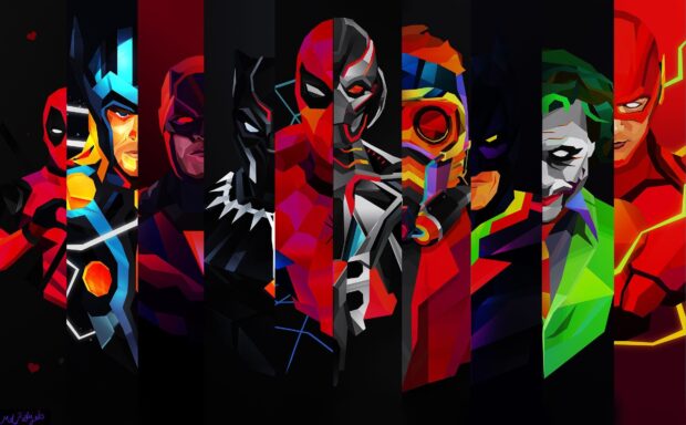 Marvel characters in a minimalist style featuring Deadpool Thor Daredevil Black Panther and others