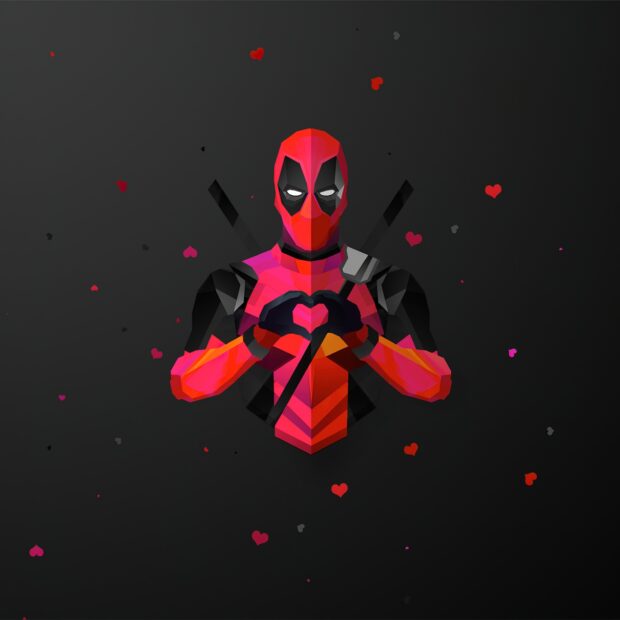 Minimalist Deadpool art showing love heart gesture in vibrant colors