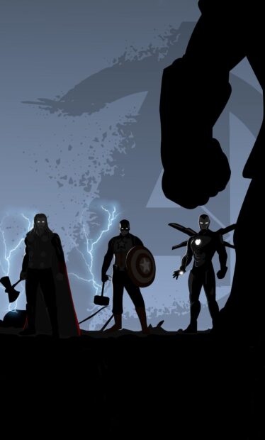 Marvel heroes silhouette standing with thunder and glowing eyes in minimalist style