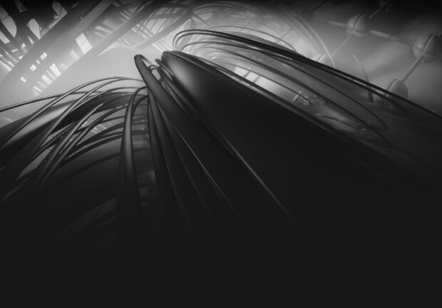 Matte black abstract design with curved shapes and futuristic elements, HD Desktop Wallpaper