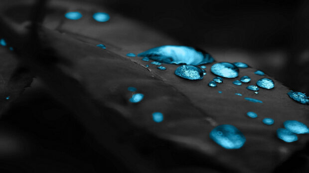 Close up of matte black surface with blue water drops, 4K Mobile Wallpaper