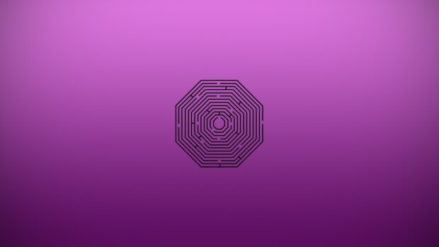 Octagonal maze design on purple gradient background with maze pattern