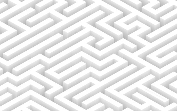 White maze structure with sharp edges forming a complex maze pattern viewed from above
