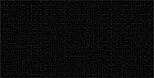Complex maze pattern with many twists and turns on a black background