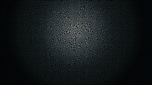 Dark maze pattern with intricate paths and lines forming a complex maze design