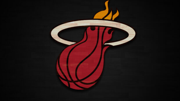 Miami Heat logo design on a dark wooden texture background