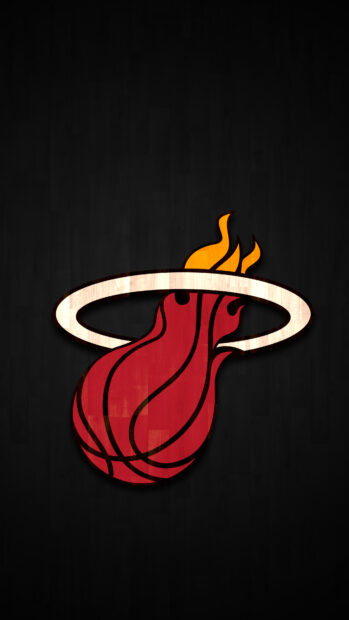 Miami Heat logo with fiery basketball on black background in Miami Heat design