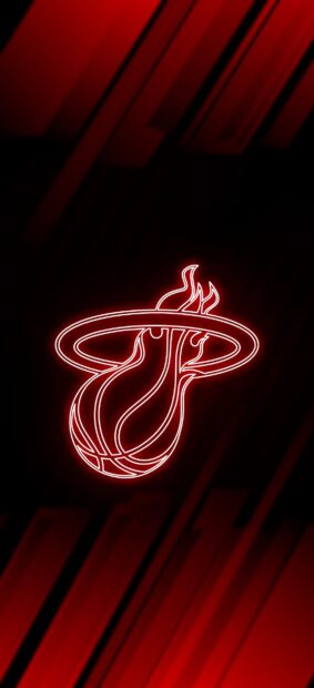 Neon style Miami Heat logo glowing brightly on a red and black background