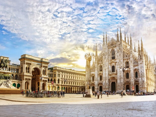 The magnificent Milan cathedral with its detailed gothic architecture under a bright sky