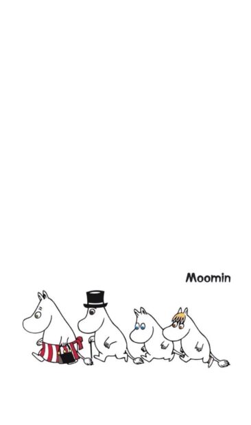 The image shows Moomin characters walking together in a row, Moomin Wallpapers, HD Phone Wallpaper